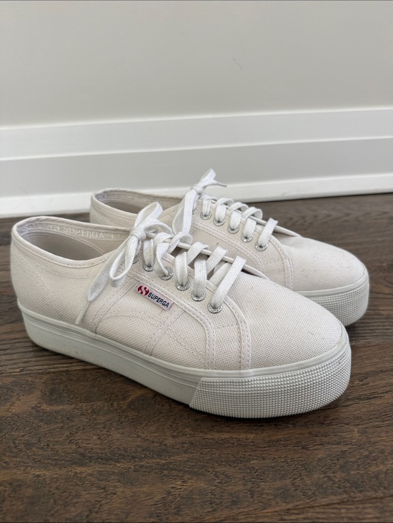 Superga Shoes - Superga White Platform Canvas Sneakers
